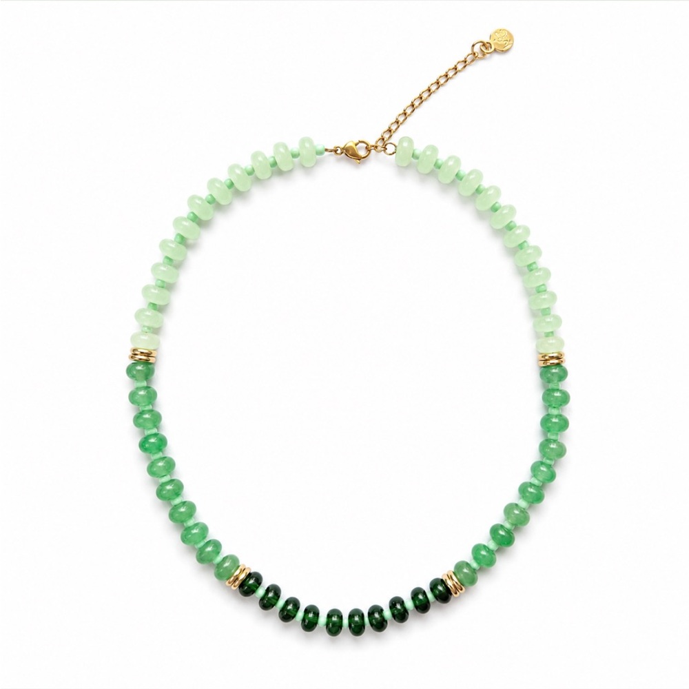 Green Gradient Beaded Necklace with Gold Accents